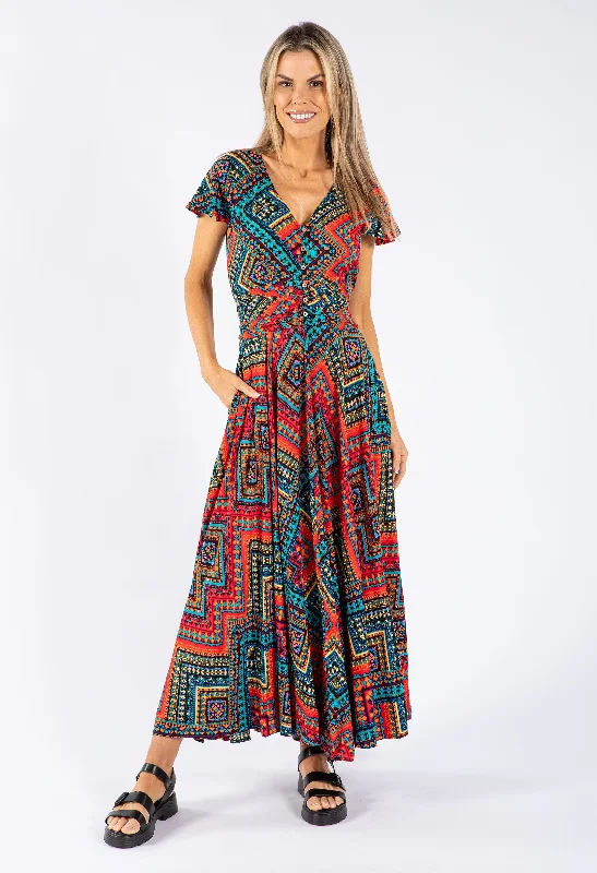  Hot Brand DiscountsAztec Print V Neckline Dress