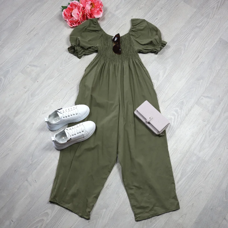  Women's Comfy Loungewear OutfitKhaki - Shirred Bust Milly Jumpsuit