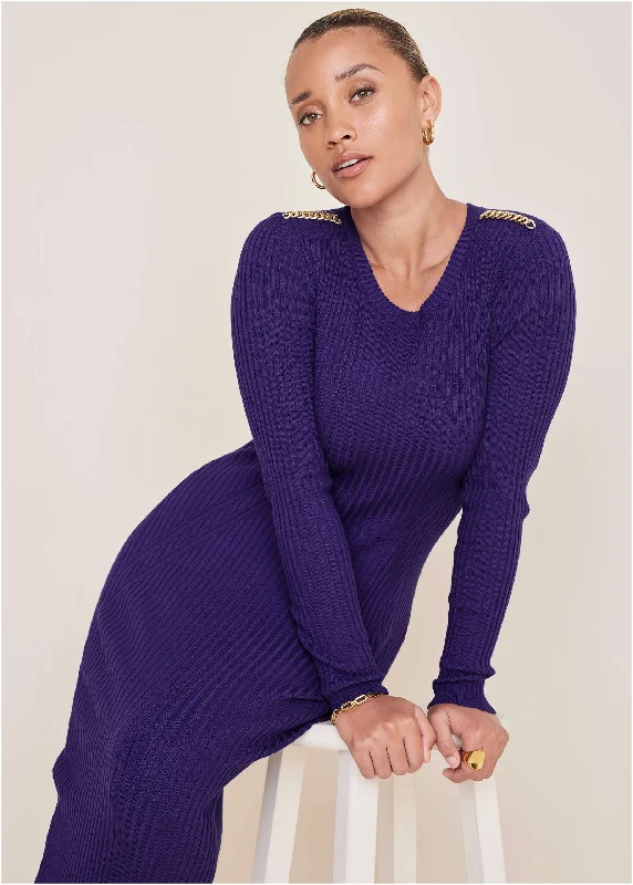  Women's Holiday ApparelChain Detail Sweater Dress - Deep Blue