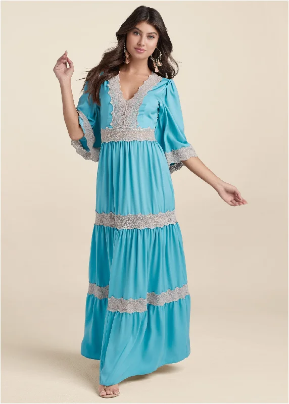  Formal Clothing For WomenLace Detail Maxi Dress - Aqua Multi