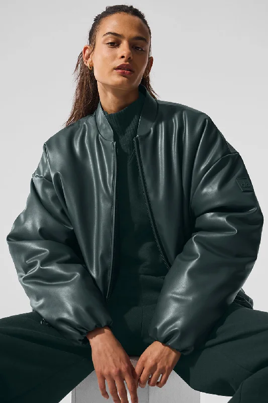  The Latest Fashion TrendsFaux Leather Premier Bomber - Charcoal Green