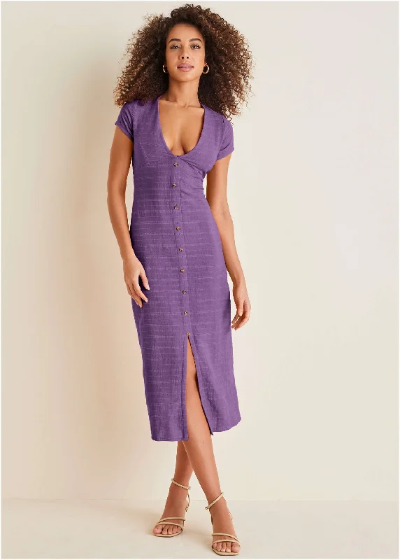  Women's Seasonal Wardrobe ClothingLinen Midi Dress - Purple