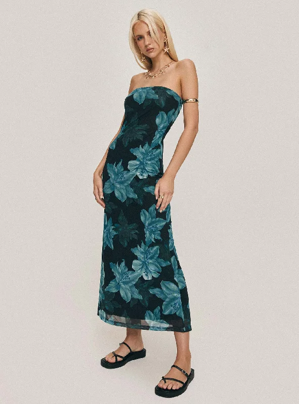  Sustainable Women's ClothesCelik Maxi Dress Black / Blue Floral