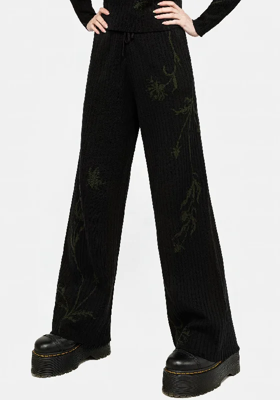  Women's Cozy ClothesDiastella Floral Jacquard Rib Knit Trousers