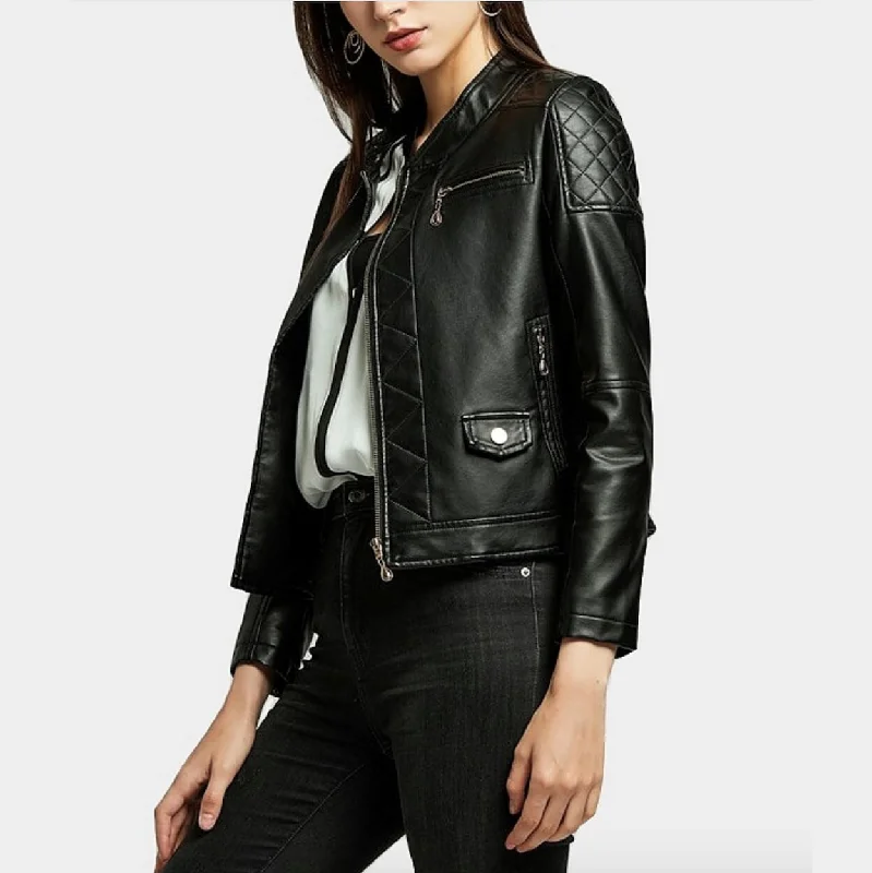  Find Your Unique FlairWomens Quilted Vegan Leather Jacket