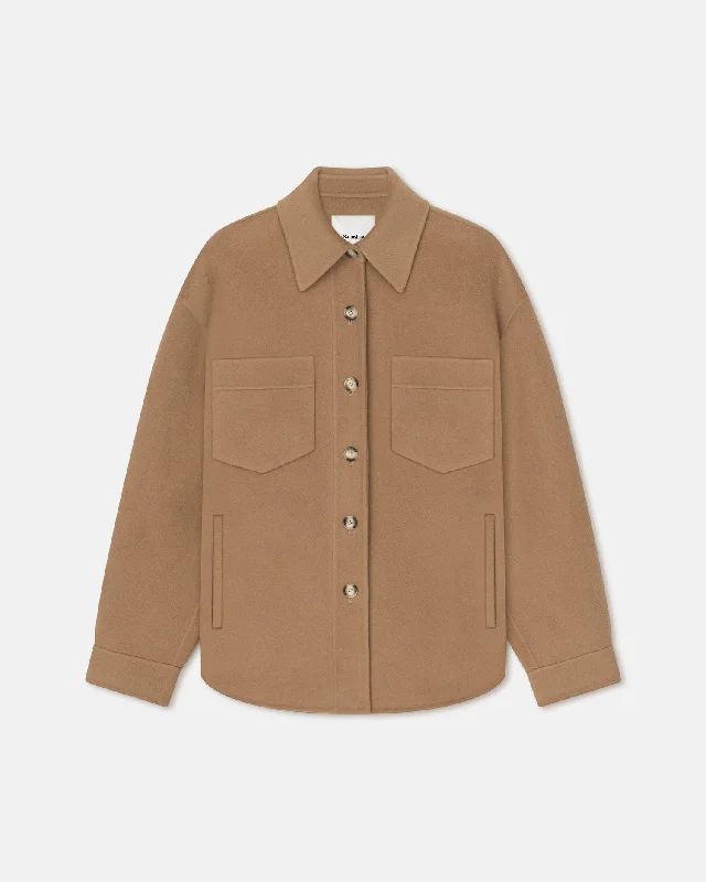  Women's Outerwear ClothingPerth - Double Wool Silk Overshirt - Camel