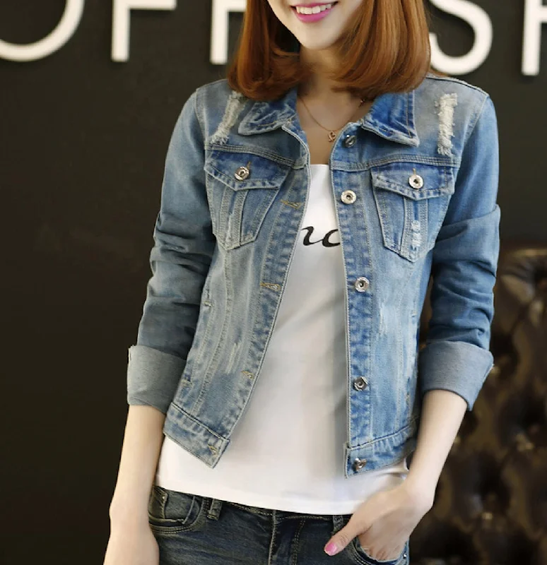  Exclusive DiscountsWomens Ripped Short Denim Jacket