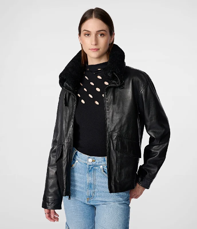  Holiday Attire SaleAmanda Leather Jacket With Shearling Collar