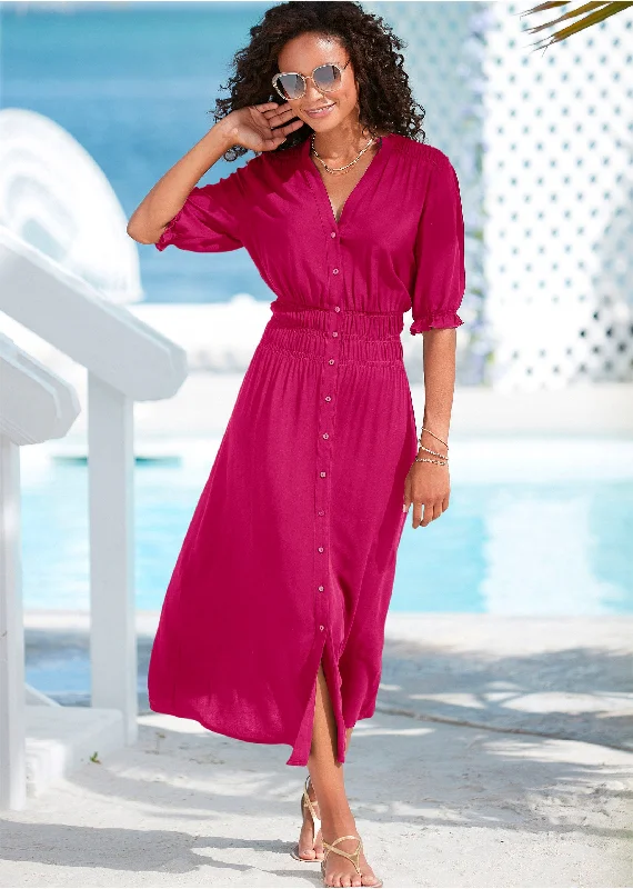  Women's Comfortable GarmentsButton Front Maxi Dress - Pink