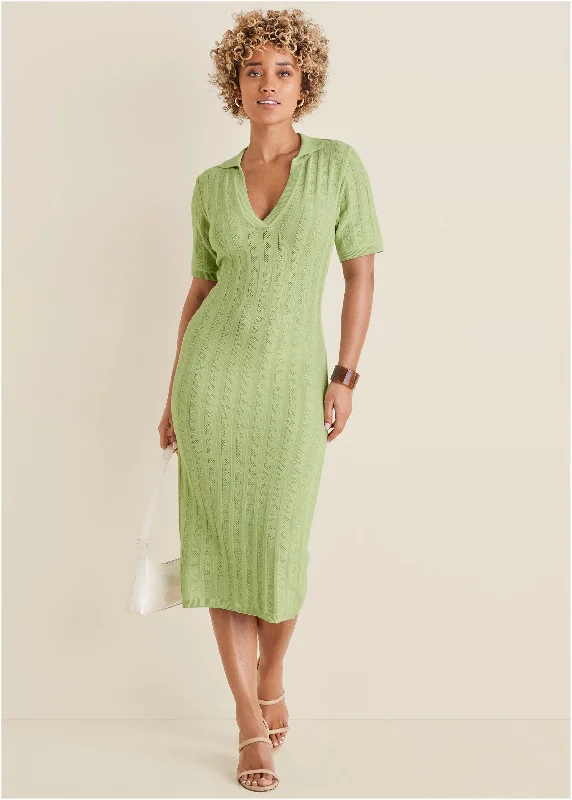  Women's High-Fashion ApparelPointelle Sweater Dress - Mint