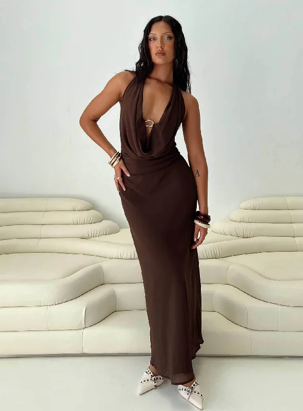  Women's Trendy AttireAlejandria Cowl Neck Maxi Dress Chocolate