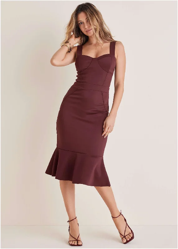  Affordable Fashion Clothing For WomenRuffle Trim Midi Dress - Wine