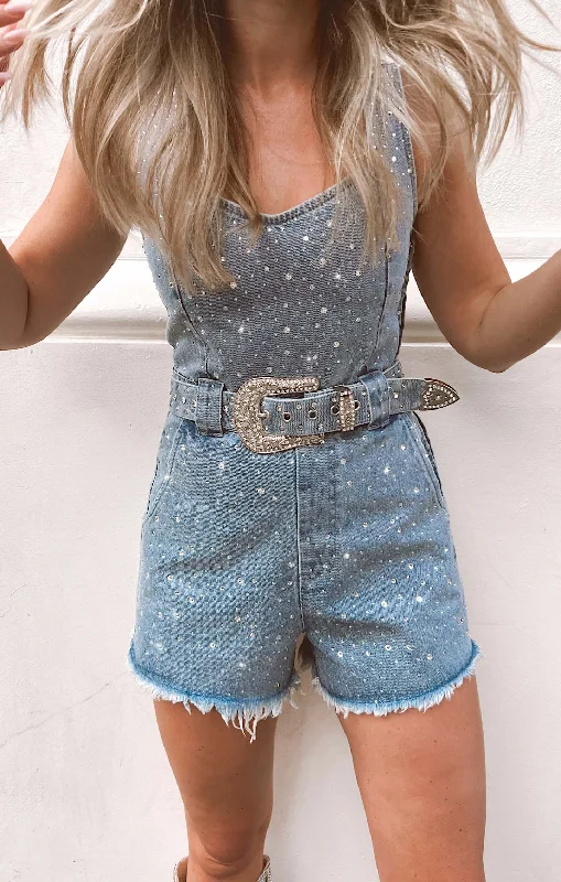  Women's Trendy Casual ClothesSpears Romper ~ Embellished Indigo