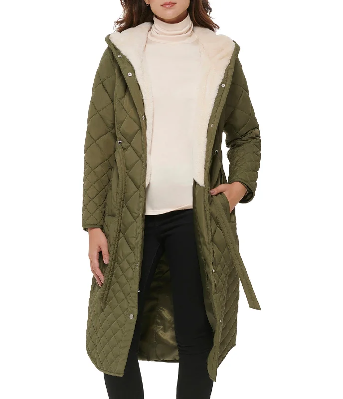  Women's Effortless Casual OutfitBelted quilted long jacket With Faux Sherpa Lining