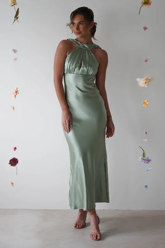  Women's AttireLauryn Halter Neck Maxi Dress | Sage