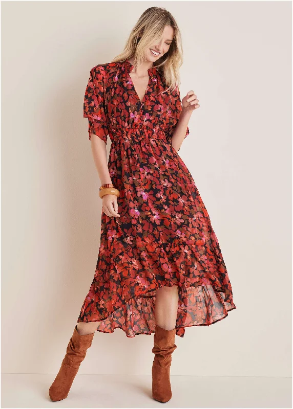  Women's Functional Apparel For Outdoor ActivitiesFloral High-Low Maxi - Autumn Petals