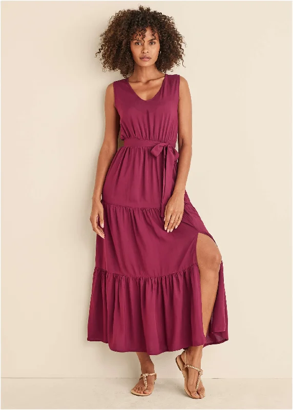  Women's Evening ClothesWrap Tiered Maxi Dress - Mauve