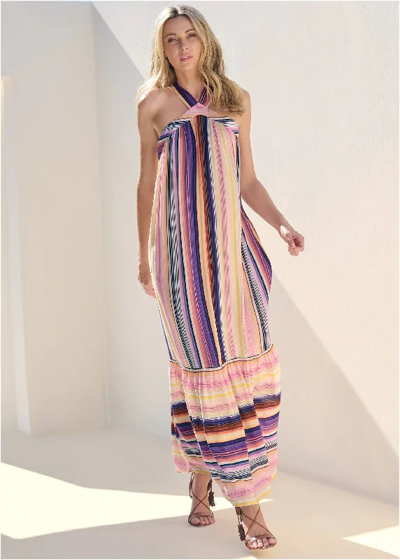  Women's Clothing Outfit SetStriped Tiered Maxi Dress - Multi