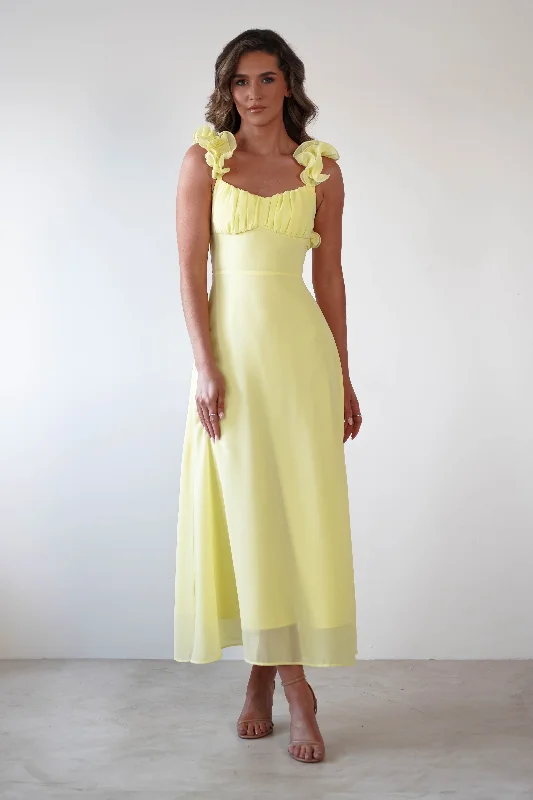  Women's Chic Outerwear AttireSadie Ruffle Sleeve Maxi Dress | Yellow