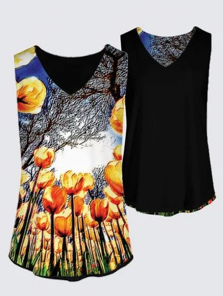  Stylish Women's ClothingFloral Embosses: Tulip Daydream 01 Designer Kaplan Sleeveless Tee