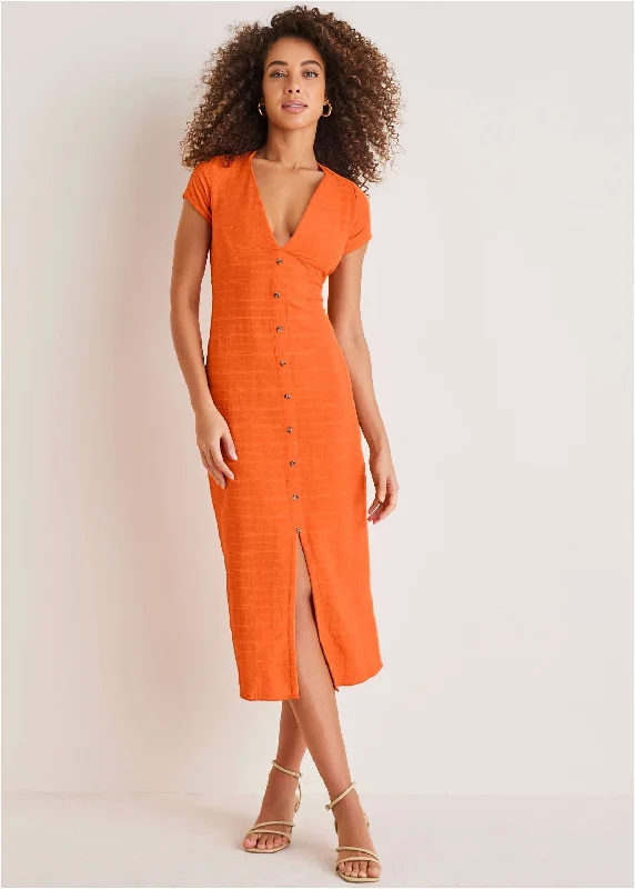  Fashionable Women's ClothingLinen Midi Dress - Orange