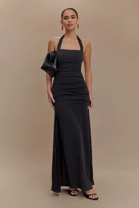  Trendy Athleisure Clothing For WomenBentley Peached Jersey Halter Maxi Dress - Black