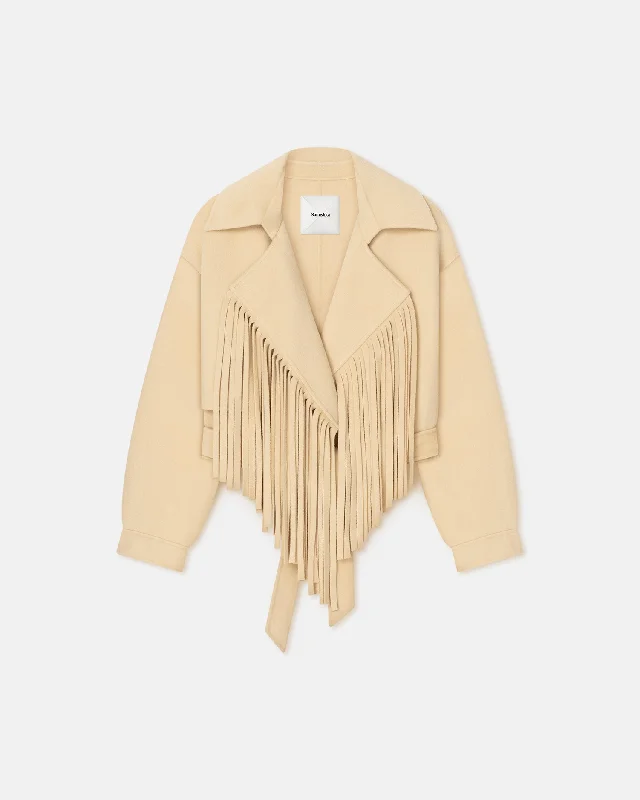  Women's Party ClothesTicia - Fringed Double Wool Jacket - Creme