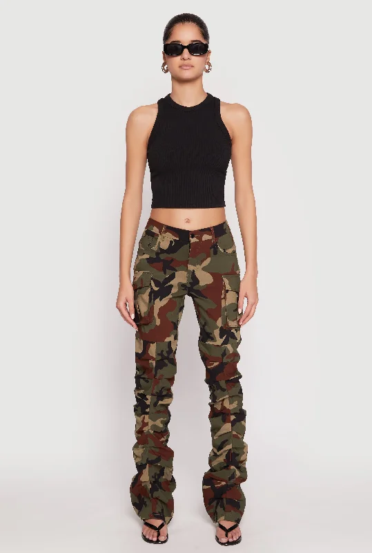  Chic Women's AttireCamouflage Stacked Cargo Pants