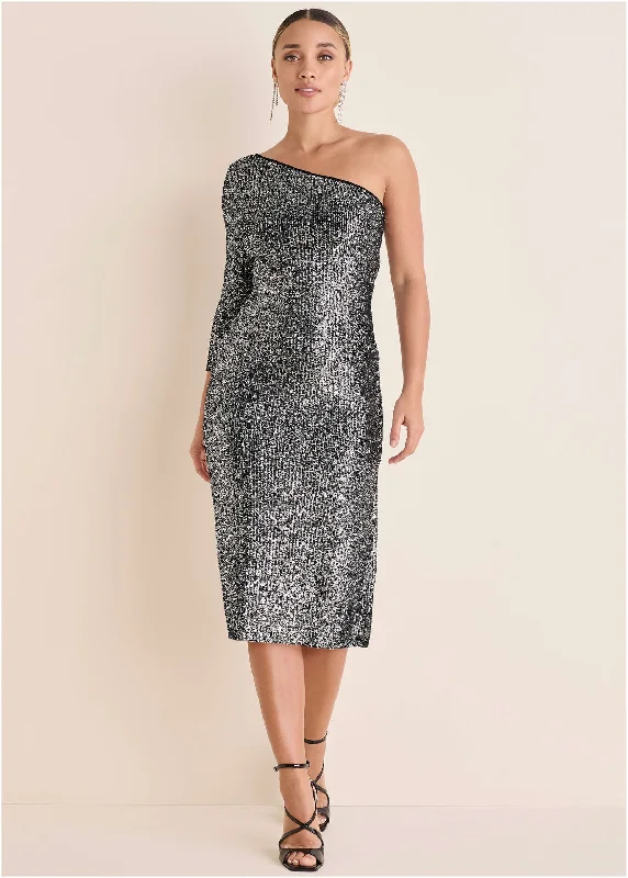  Casual Chic Clothing For WomenAll Over Sequin Midi Dress - Silver