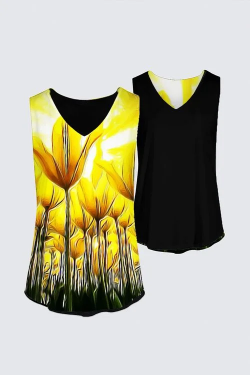  Women's Active ClothingFloral Embosses: Tulip Daydream 02 Designer Kaplan Sleeveless Tee