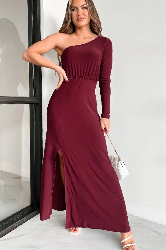  Chic & Modern SalesOnly If It's About Me One Shoulder Maxi Dress (Burgundy)