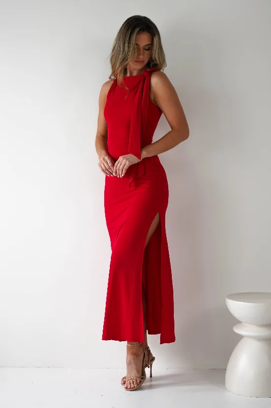  Sustainable Women's ApparelGrettel High Neck Maxi Dress | Red