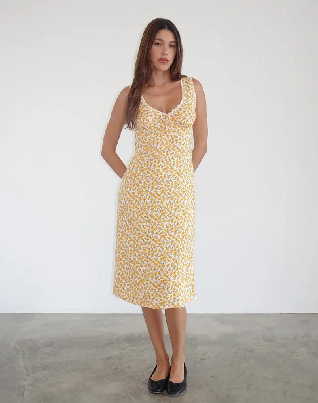  Smart Casual DealsLavisha Midi Dress in Yellow Cosmos Garden