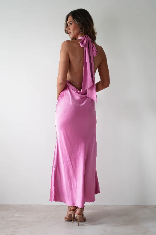  Women's Occasion Wear ClothingKaylah Satin Halter Neck Maxi Dress | Bright Pink