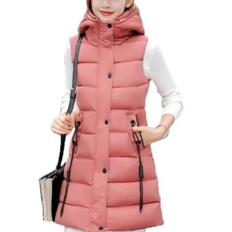  Women's Plus-Size AttireWomens High Collar Hooded Puffer Winter Vest