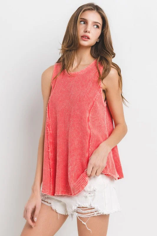  Women's Romantic OutfitCORAL MINERAL WASHED WAFFLE KNIT SLEEVELESS TANK TOP TEU13765SA