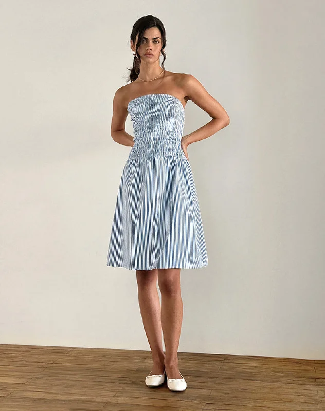  Minimalist Fashion SaleBelesi Midi Dress in Blue Small Vertical Stripe