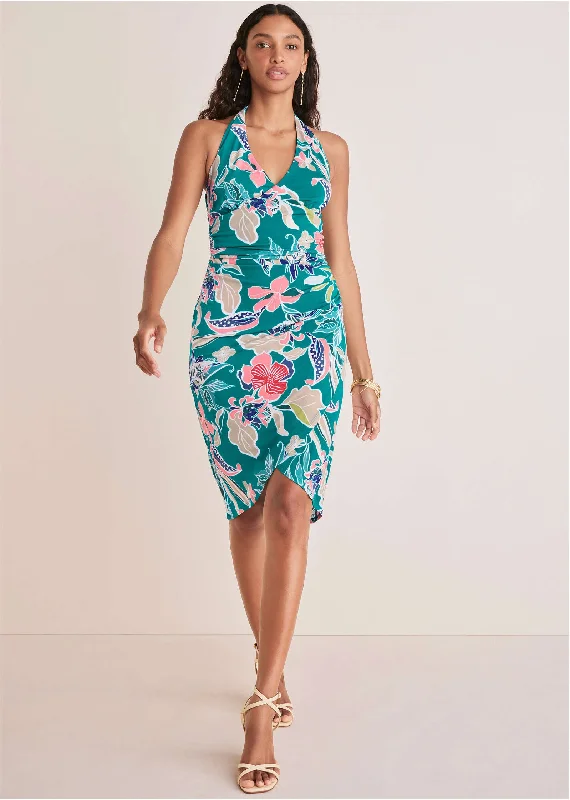  Women's Plus-Size AttireHalter Wrap Dress - Paradise Floral