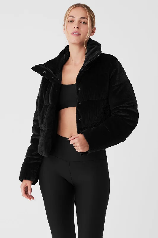  Chic Women's GarmentsRibbed Velour Gold Rush Puffer - Black