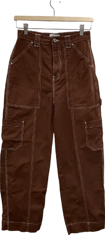  Women's Travel Outfit SetWeekday Brown Contrast Stitch Cargo Trousers UK XS/S