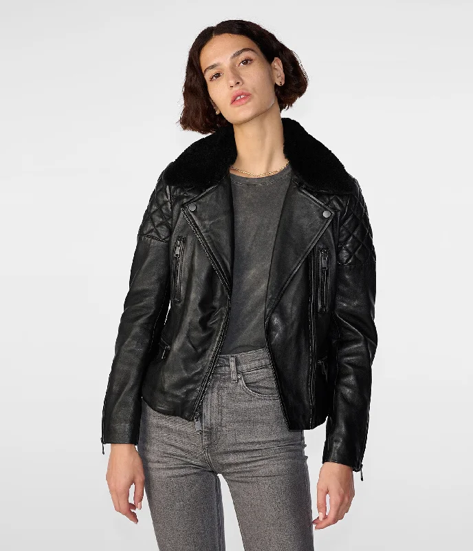  Catch Every Fashion TrendRose Moto Jacket With Removeable Shearling Collar