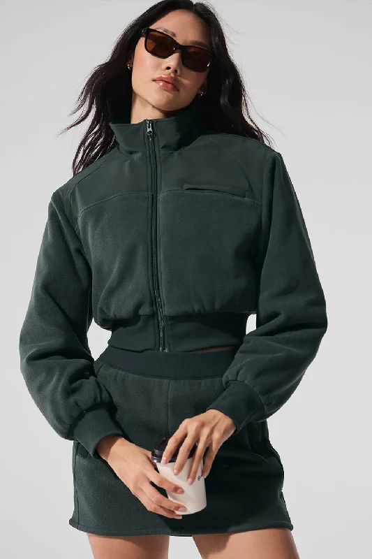  Fashion FrontiersPolar Fleece Cropped Wintry Mix Jacket - Charcoal Green