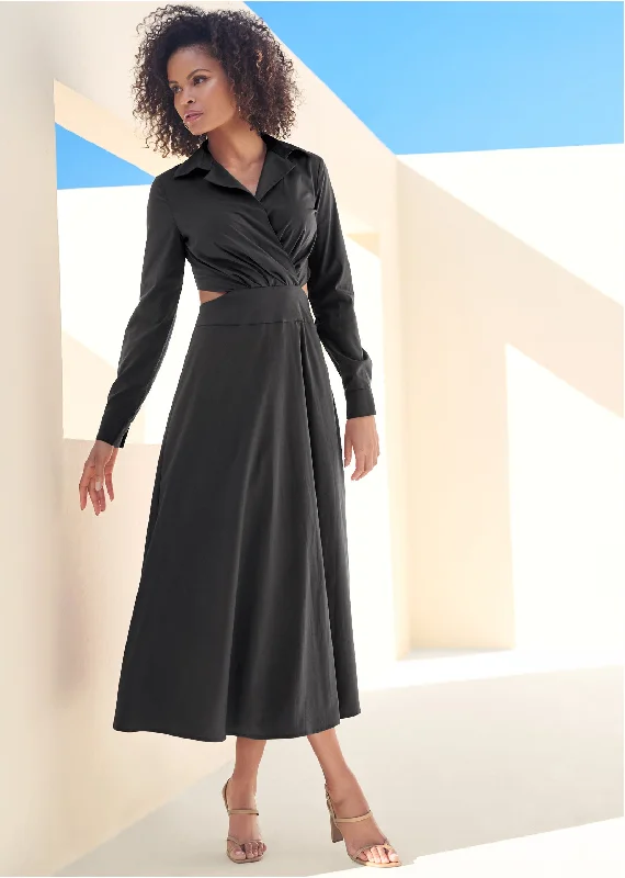  High-Fashion Women's ClothingCutout Midi Shirt Dress - Black