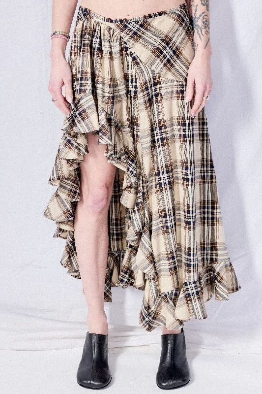  Affordable Women's ClothingSand Plaid Cotton Florist Skirt