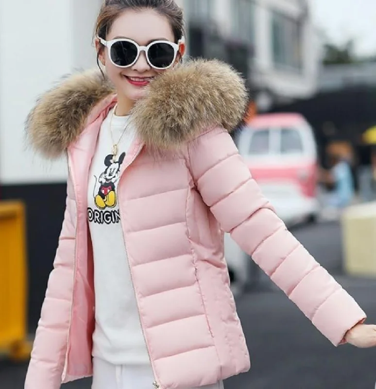  Stylish Women's GarmentsWomens  Hooded Slim Fit Winter Zip Up Short Coat in Pink