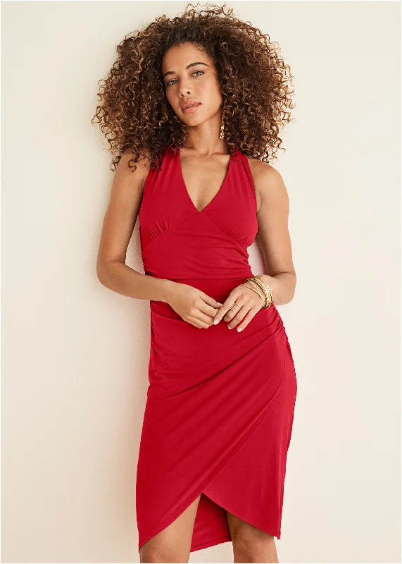  Women's Travel GarmentsHalter Wrap Dress - Red