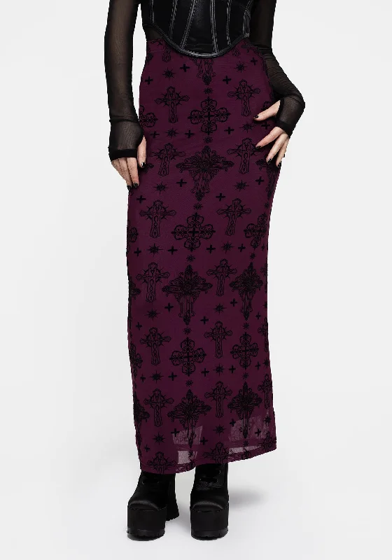  Smart Casual DealsPriestess Flocked Mesh Maxi Skirt - Purple