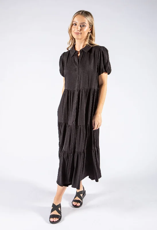  Women's Activewear ApparelTiered Hem Button Down Dress