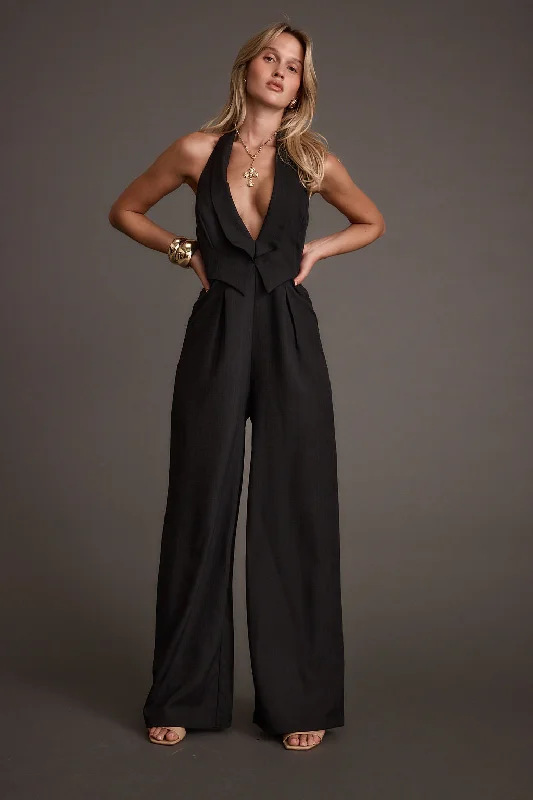  Urban Style PromotionsAstoria Black Plunge Halter Tailored Jumpsuit