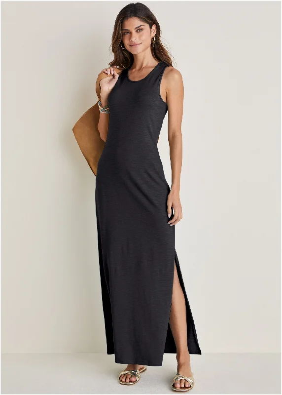  Women's Elegant Formal OutfitTank Maxi Dress - Black